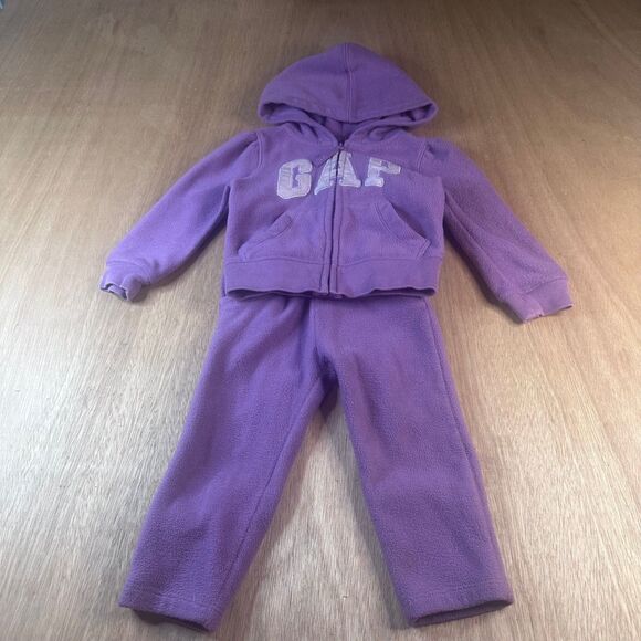 Baby Gap Toddler 2T Fleece Hoodie Sweatshirt & Pants Set Purple Warm Cozy Outfit - Picture 1 of 4